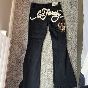 Ed Hardy Black Jeans with Tiger Embroidery